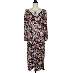 Vintage 80's Lanz Originals Floral Cotton Dress Size 16 Cottagecore Prairie